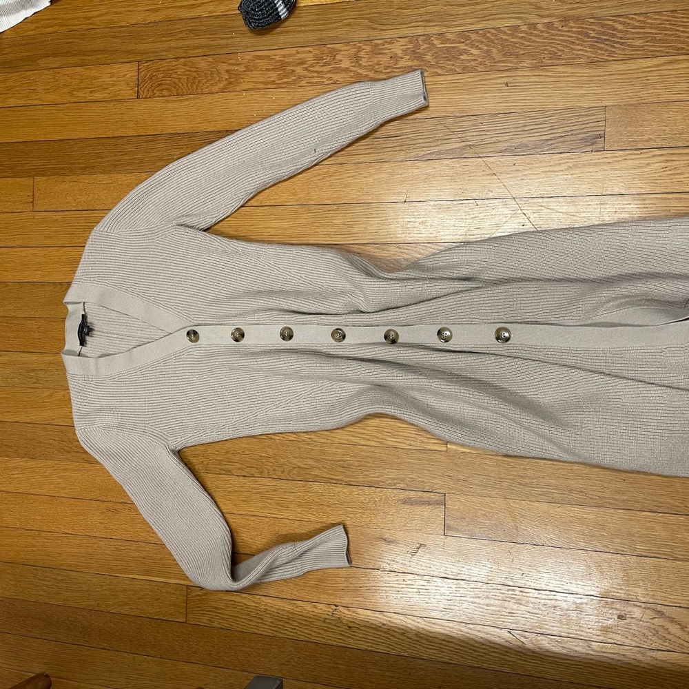 Ann Taylor Gray Long Sleeve V-Neck Sweater Dress